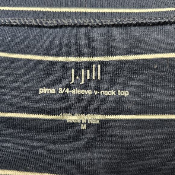 J Jill Pima 3/4 Sleeve V-Neck Navy Blue White Classic Stripe Pima Cotton Top Med - Picture 6 of 11